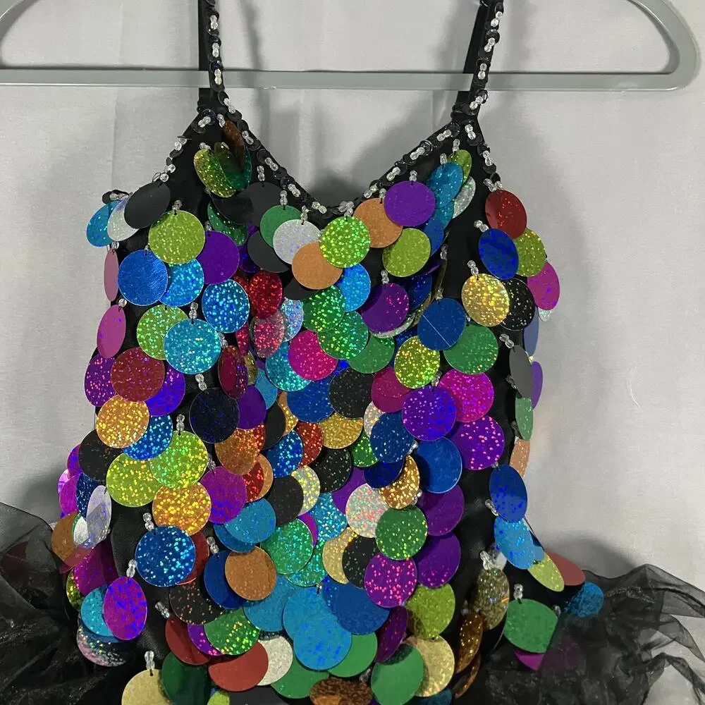 Weissman Dance Dress Girls MC Black‎ Multicolor Sequin Tutu Costume Recital